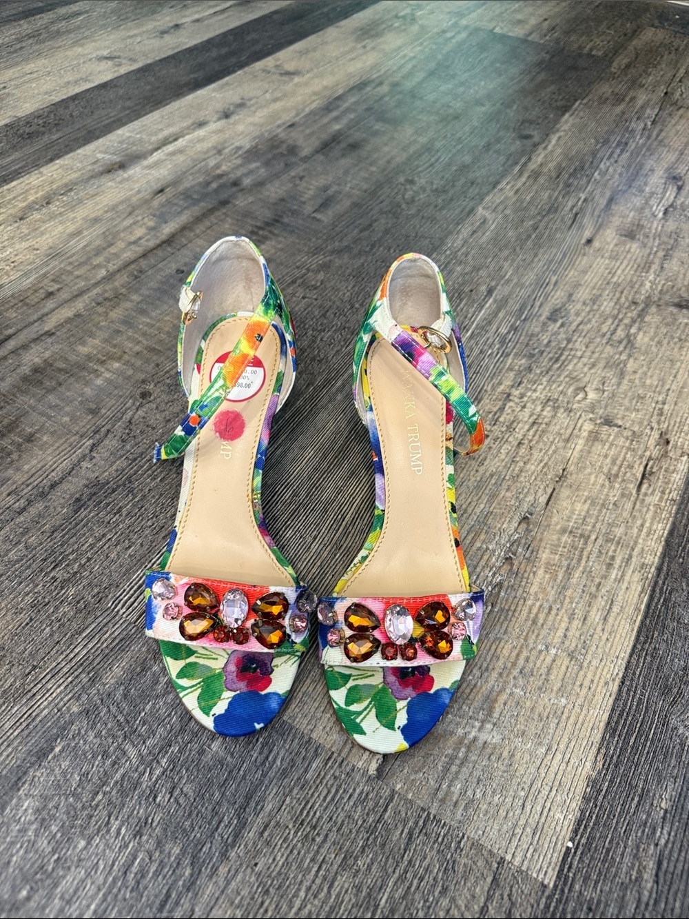 Ivanka Trump Multicolor Floral Gemstone Ankle-Strap Sandals